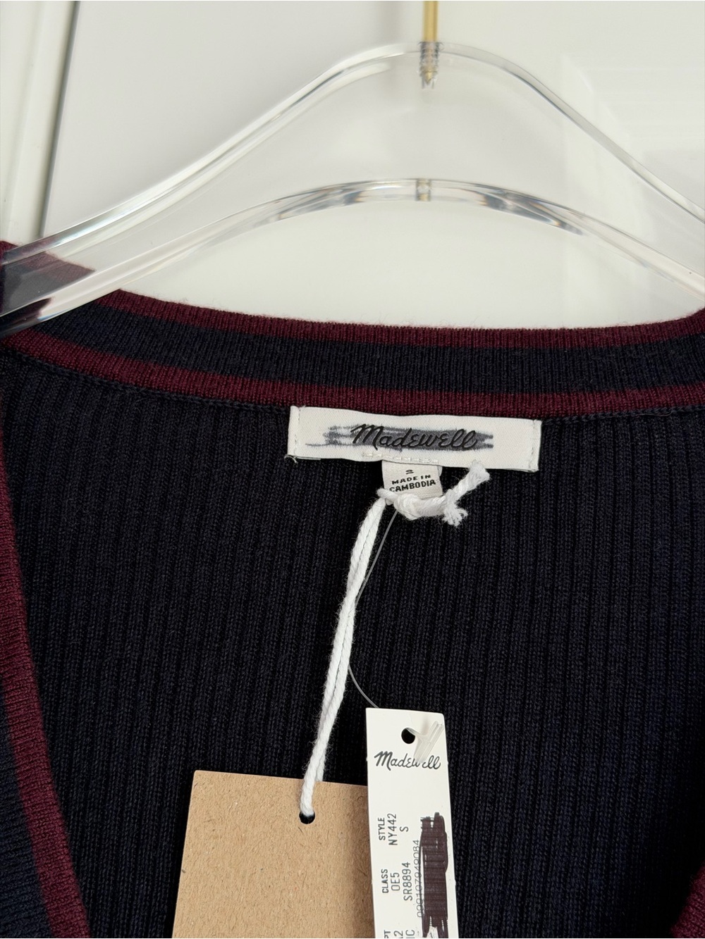 Madewell V-Neck Cardigan in Dark Navy Combo, Size Small - Picture 8 of 10